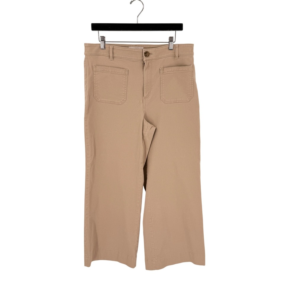 LOFT The Palmer Wide Leg Pants Tan Size 12 High Rise Utility Pockets Casual Work